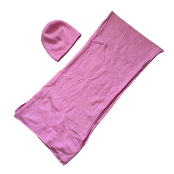 Carolyn Donnelly The Edit Knit Beanie Hat Scarf One Size Pink Winter Warm - Picture 1 of 5